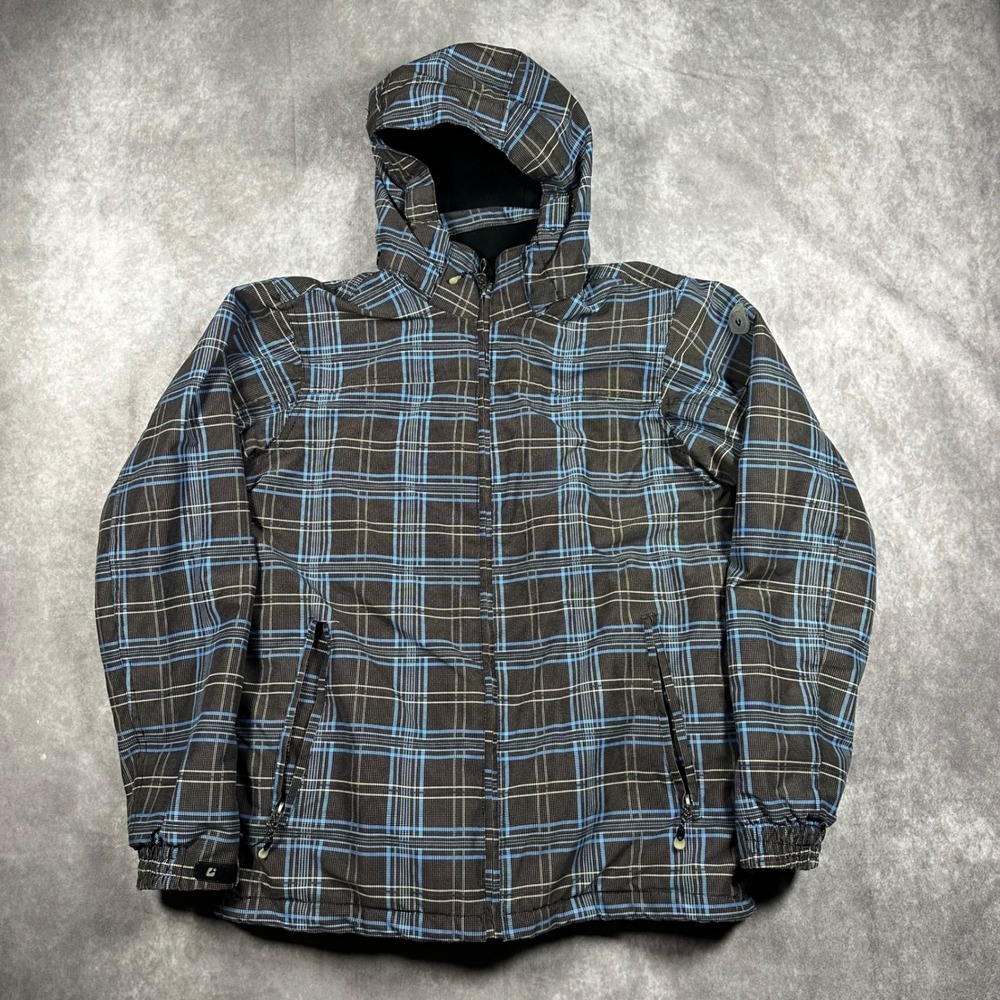 Killtec Womens US 16 Hooded Jacket Waterproof Plaid Brown Blue Ski Winter Coat